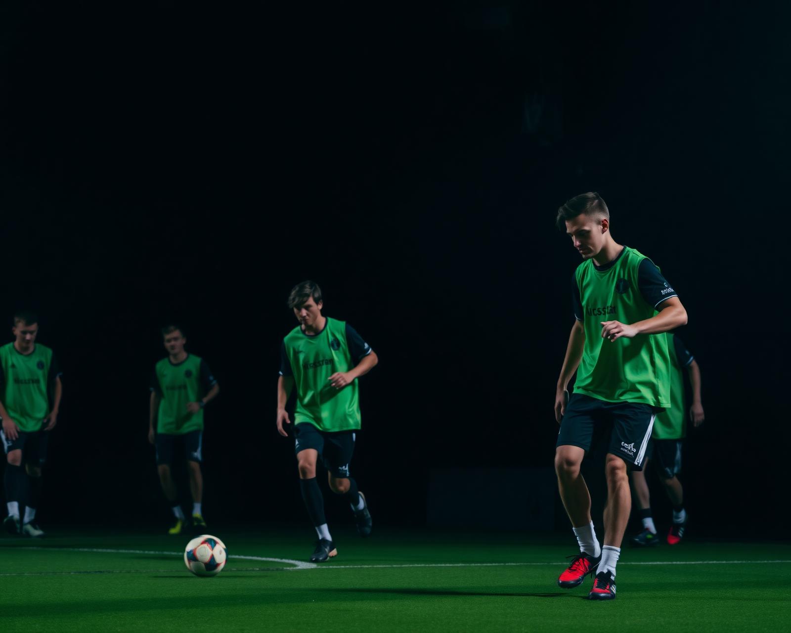 Football players on a 6-a-side pitch